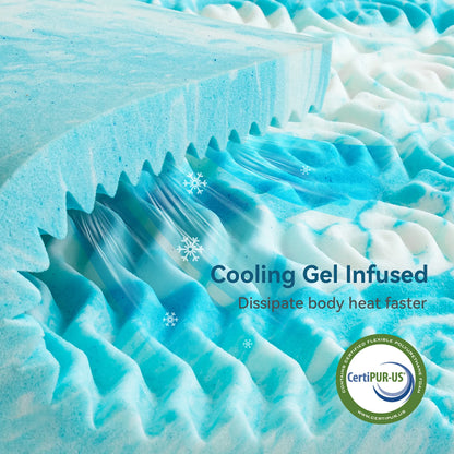 5-Zone Memory Foam Mattress Topper, Cooling Gel, Topper for Pressure Relieve, Blue