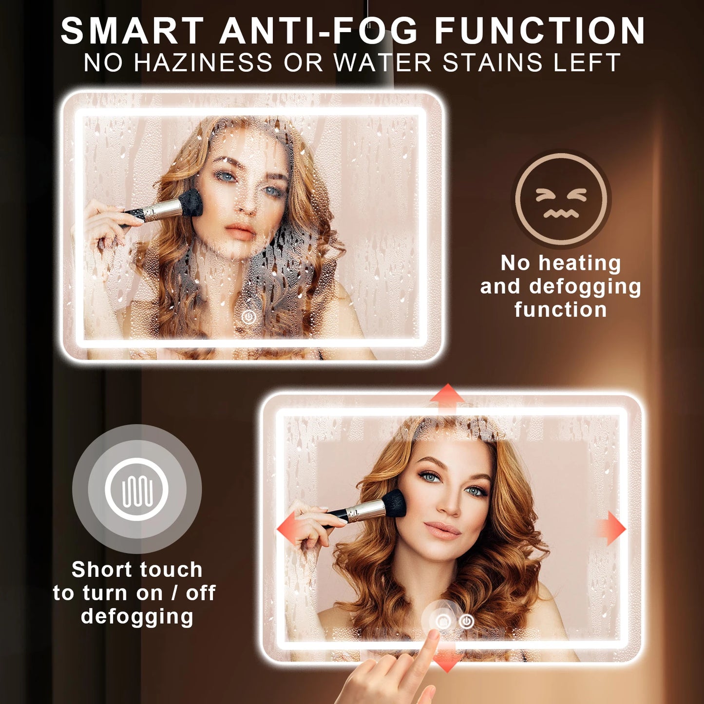 32x40 inch LED Bathroom/Vanity Mirror with Backlit Lights Fogless Wall Mounted with Demister Dimmable