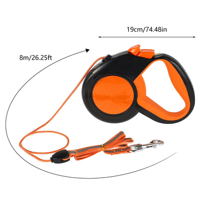 8M Heavy Duty Retractable Dog Lead, Strong Reflective Tape, Non-Slip Handle for Small-Medium-Large Dogs