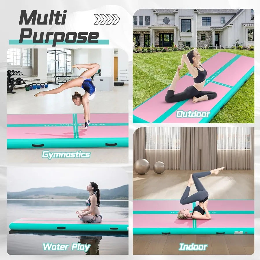 Pink Inflatable Tumble Track Gymnastics Mat with Pump for Home Use Perfect for Cheerleading