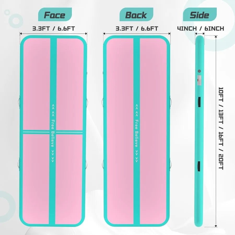 Pink Inflatable Tumble Track Gymnastics Mat with Pump for Home Use Perfect for Cheerleading