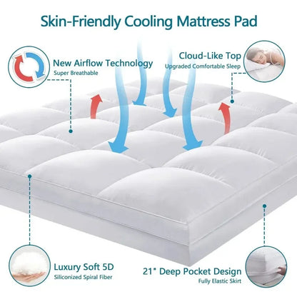 Mattress Topper, 400TC Extra Thick Cooling Mattress Pad Cover, Fluffy Soft Pillow Top