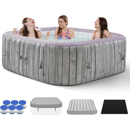 Inflatable Square Hot Tub Spa Set, Outdoor Bubble Massage, Portable, 4-6 Person, 130 Soothing Jets,