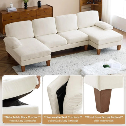 110" Sectional Couches for Living Room U Shaped with Double Chaise 4-Seat Sofa Chenille Fabric