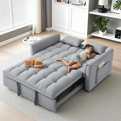 Pull-Out Sleeper Sofa Bed 3-Level Adjustable Backrest, Loveseat Sleeper Couch