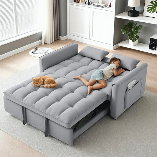 Pull-Out Sleeper Sofa Bed 3-Level Adjustable Backrest, Loveseat Sleeper Couch