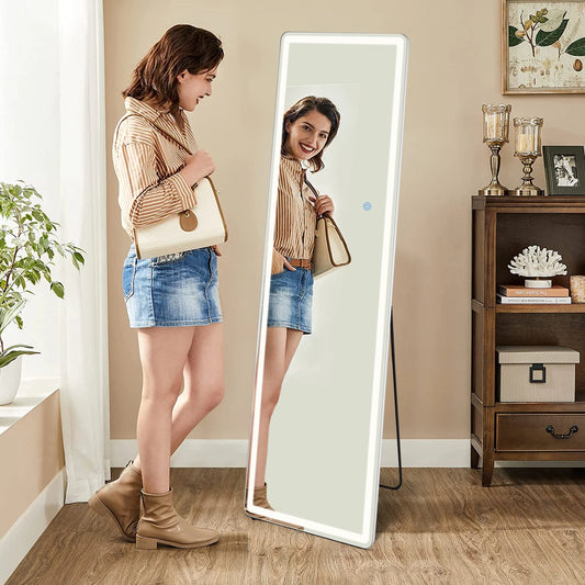 Led 64"x21" Full Length Mirror Standing Hanging or Wall-Mounted Aluminum Alloy Frame