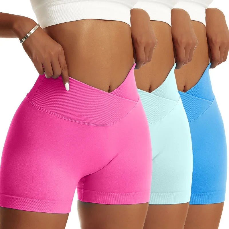 3 Pieces Women Solid Peach Hip Sports Pants, High Waist Elastic, Breathable, Running/Biker/Yoga