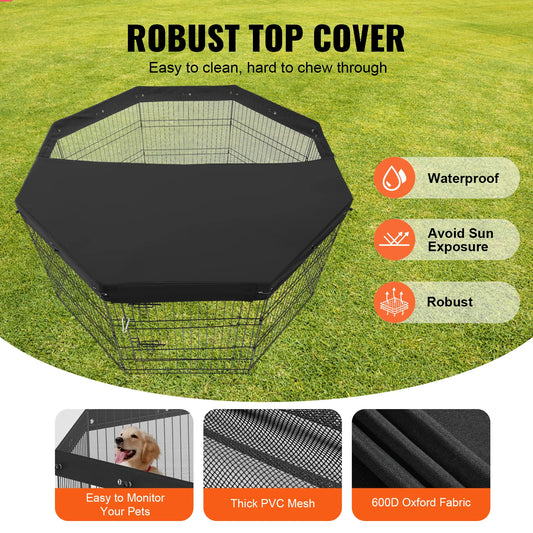 VEVOR Foldable Metal Pet Exercise Pen, Fabric Top Cover