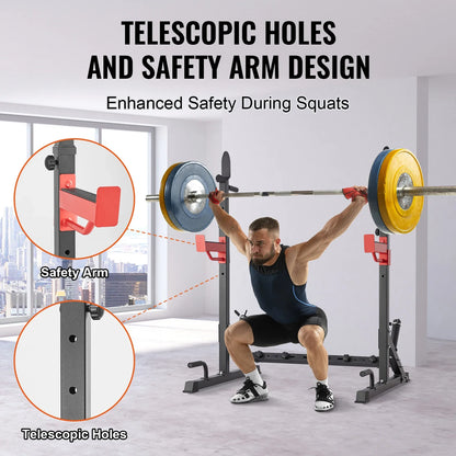 Squat Stand, Multifunctional, Barbell Rack with Hook, Weight Plate Storage, Free Bench Press Stands