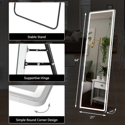 Led 64"x21" Full Length Mirror Standing Hanging or Wall-Mounted Aluminum Alloy Frame