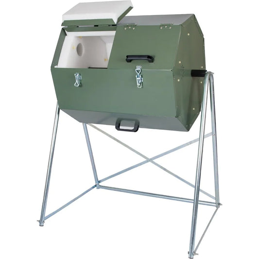 Jora Outdoor Compost Tumbler - Dual Chambers, Dual Doors & Galvanized Steel Construction - 33 Gallon Capacity - Rotating, Heat G