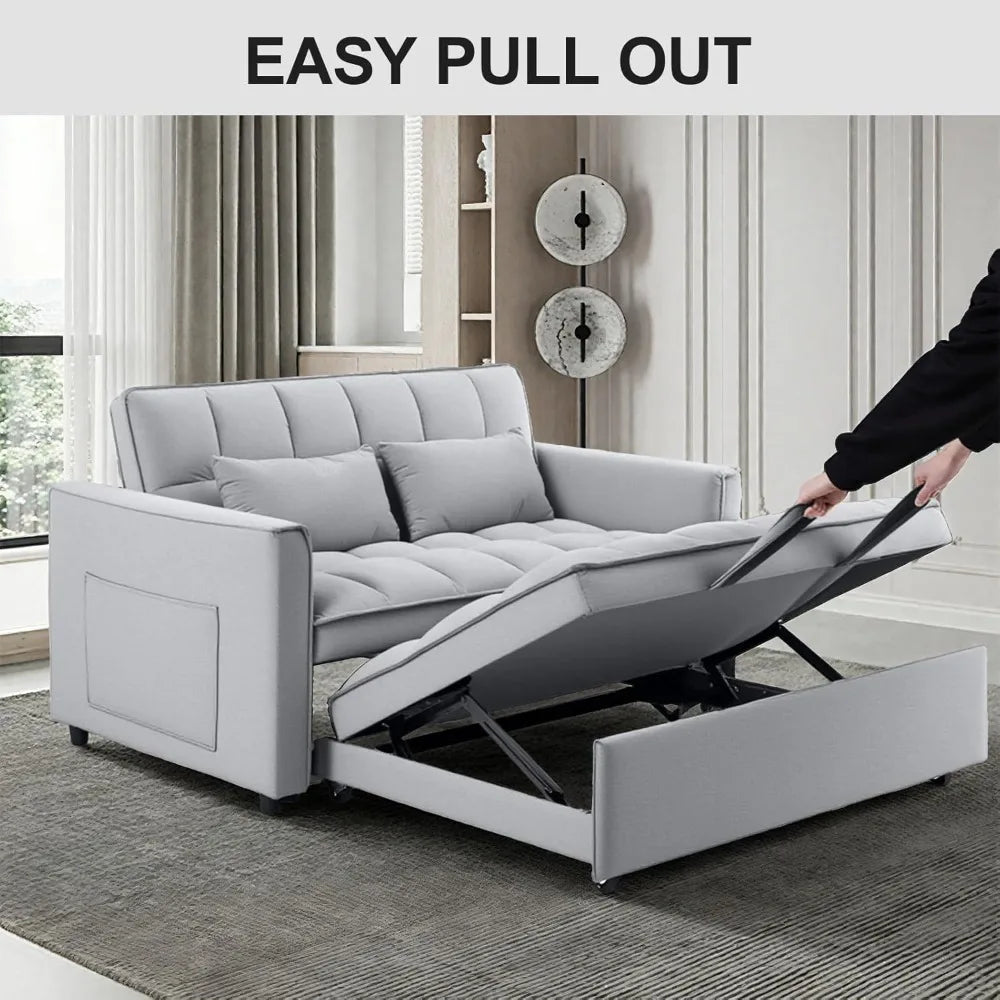 Pull-Out Sleeper Sofa Bed 3-Level Adjustable Backrest, Loveseat Sleeper Couch