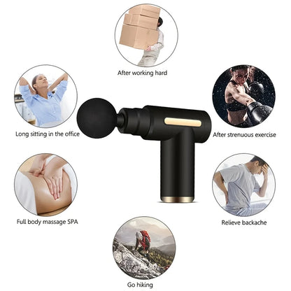 Mini Fascia Massage Gun Electric Massager Body Relaxation Belt 4 Replaceable Heads Fitness Equipment