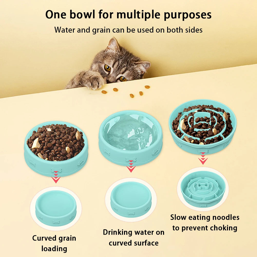 2-in-1 Pets Silicone Slow Feeder, 10 Degree Tilted Multifunctional Portable Double-sided Food/Water Bowls