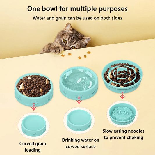 2-in-1 Pets Silicone Slow Feeder, 10 Degree Tilted Multifunctional Portable Double-sided Food/Water Bowls