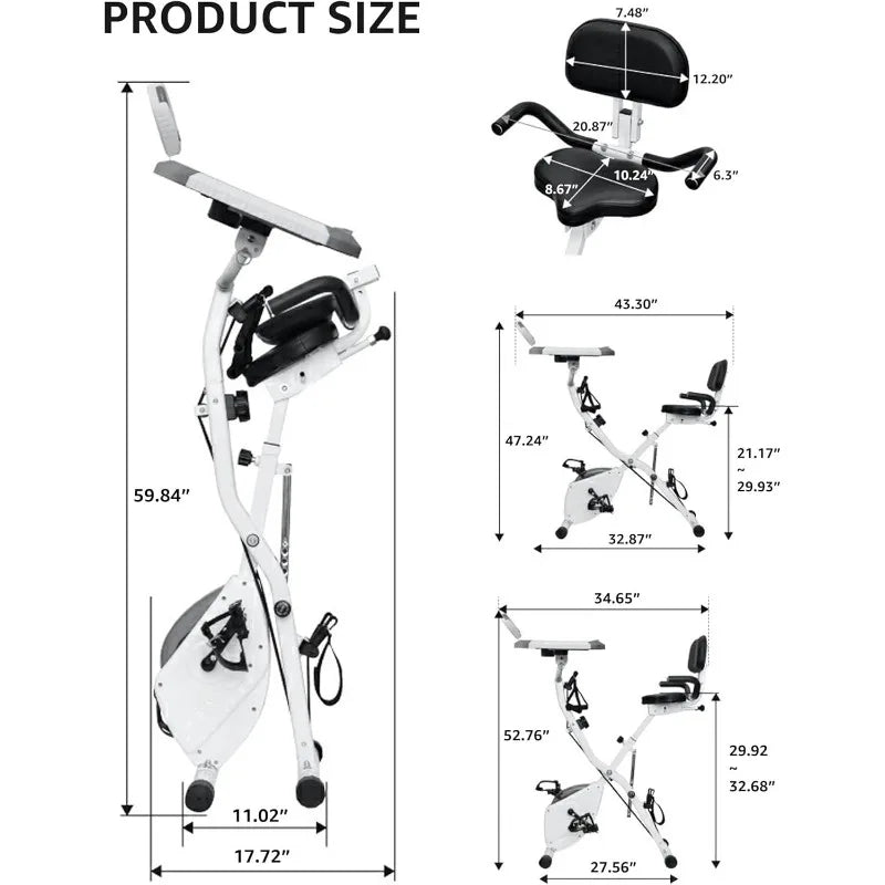 Foldable Stationary Bike, 16-Level Magnetic Resistance, Tri-Position Ride