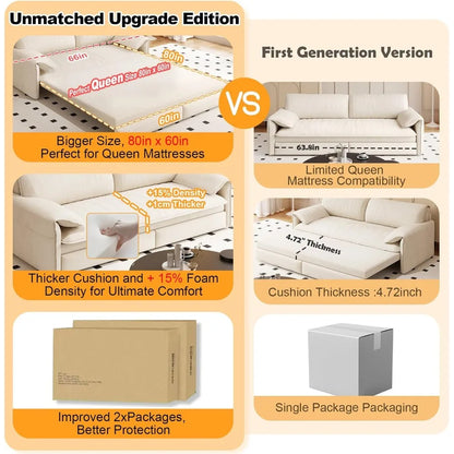 63.8" Futon Sofa Bed Queen Size, Pull Out Bed, 3-in-1 Convertible Sleeper Sofa with Side Pocket