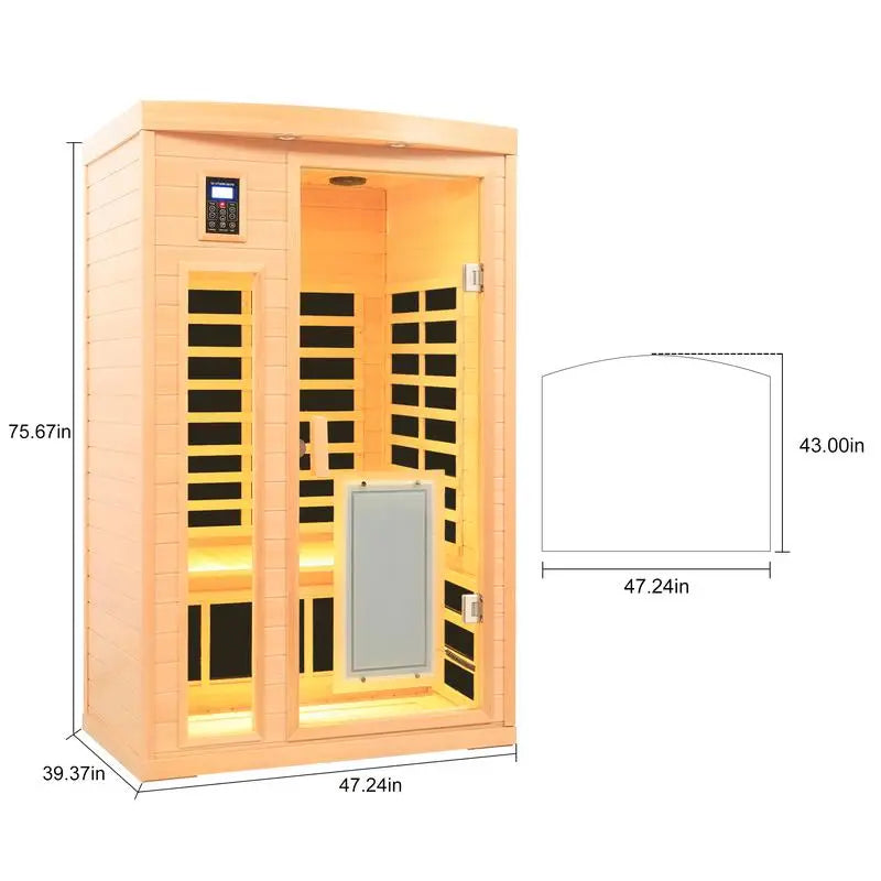 Low EMF Front Door Infrared Sauna Room, Heating Panel, 2-People, Hemlock Indoor Use