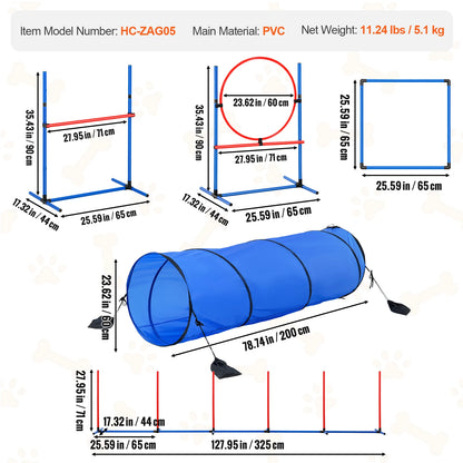 Dog Agility Training Equipment, Adjustable Hurdles, Extend Tunnel, Storage Bag