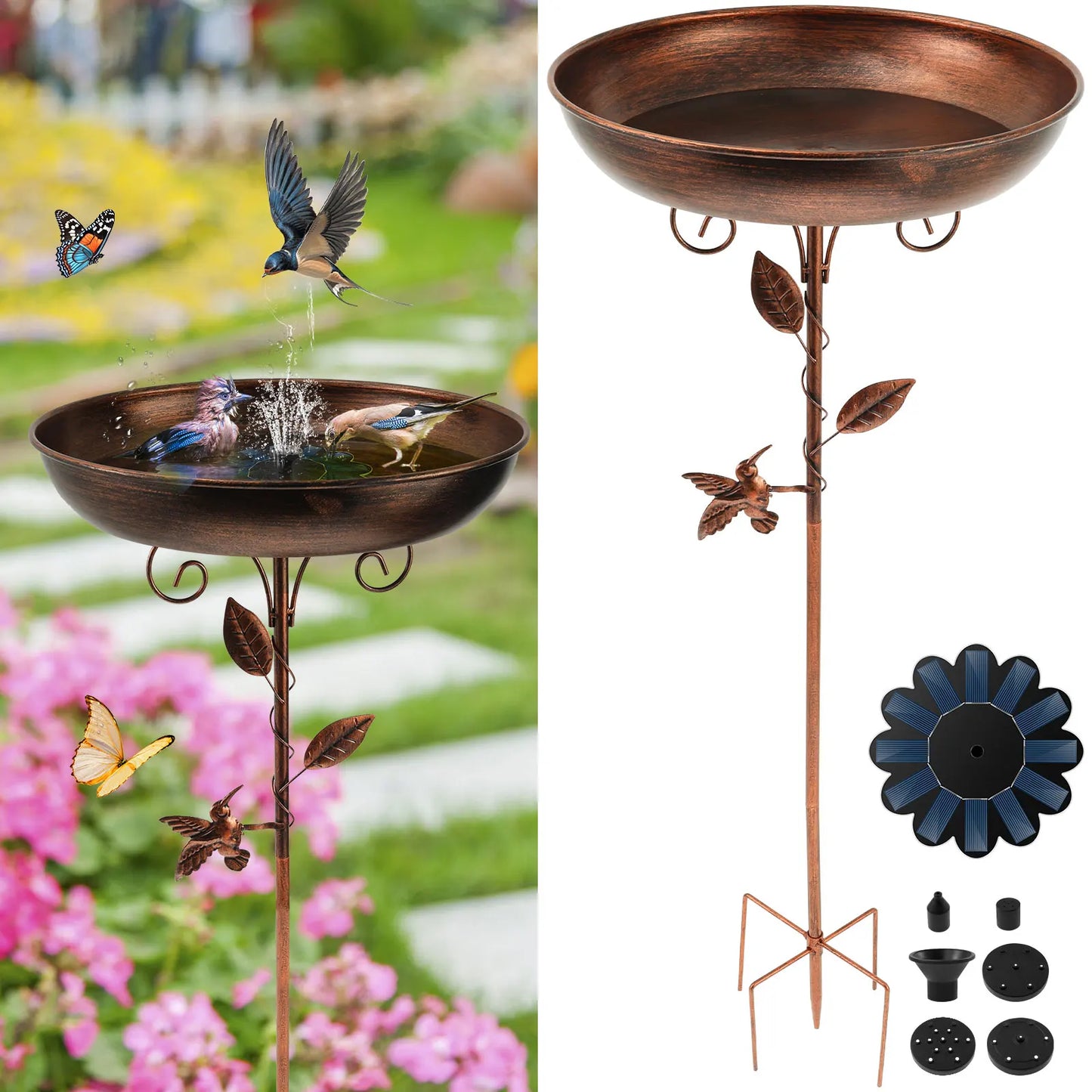 Solar Bird Bath, Polysilicon Board Fountain Pump, Versatile Solar Power