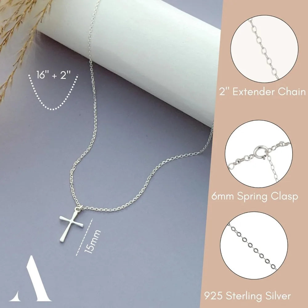 Annika Bella Small Cross Necklace, 925 Sterling Silver Faith Jewelry