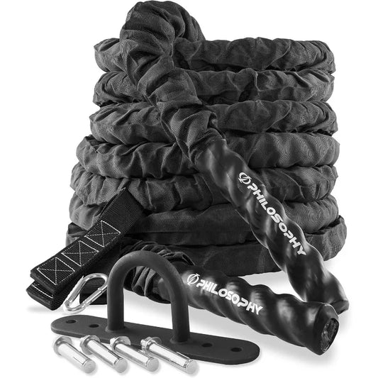 Exercise Battle Rope, Fitness Training, Conditioning, Cover and Anchor Kit