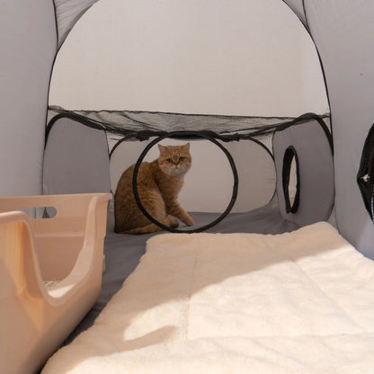 Square Gray Cats/Dogs Delivery Room, Hard Oxford Cloth, Play Tunnel, Foldable, Pets' Nest