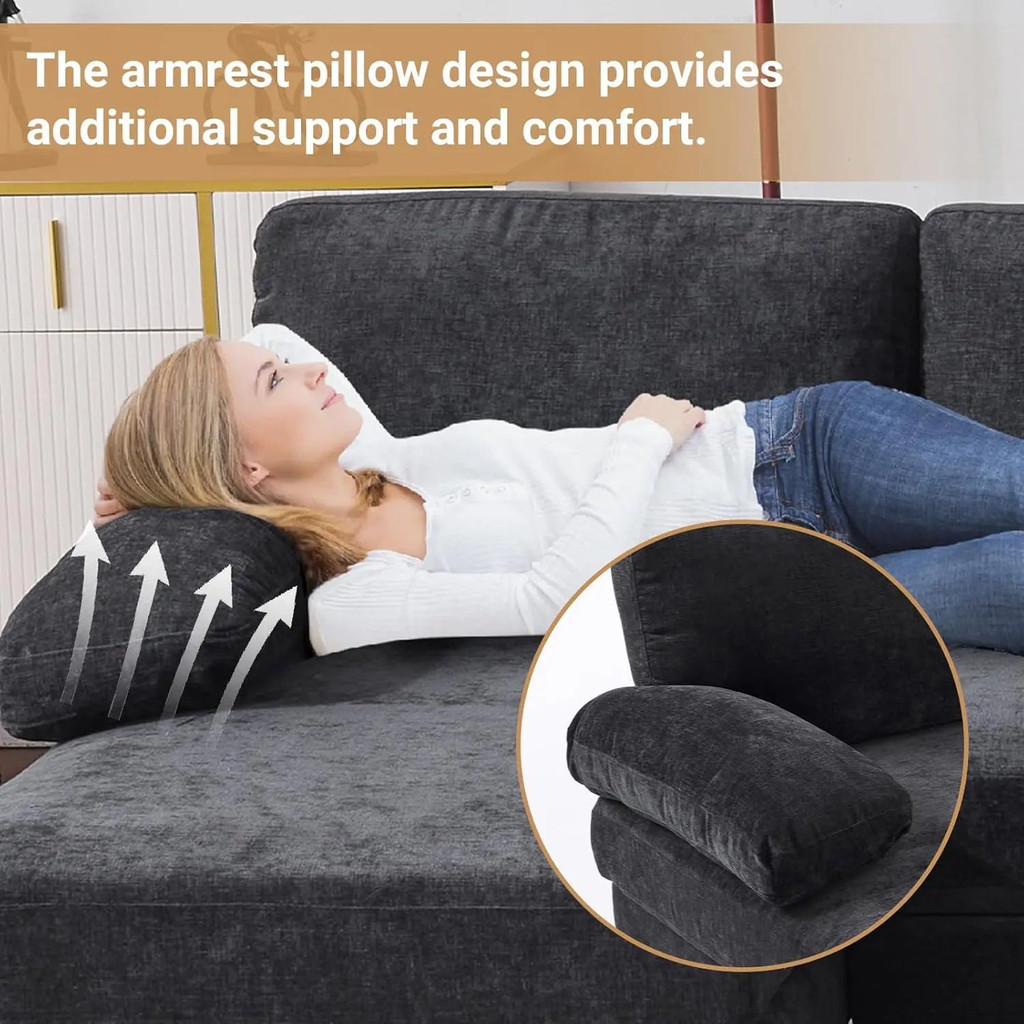 110" U Shaped Couch with Double Chaise, 4-Seat Sofa Set with Chenille Fabric