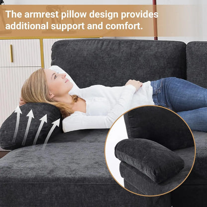 110" U Shaped Couch with Double Chaise, 4-Seat Sofa Set with Chenille Fabric