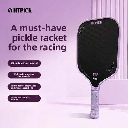 18K Carbon Fiber Pickle Ball Racket, Cold Pressed Cloth Pattern Surface