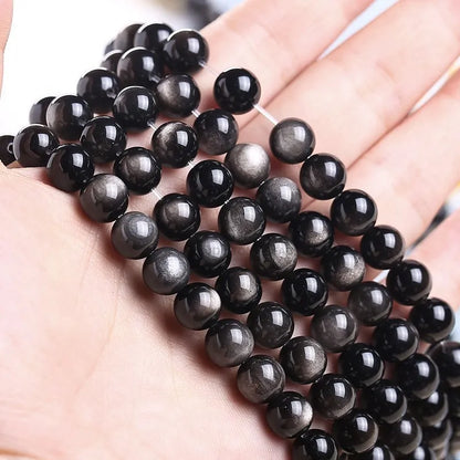 Natural Stone, Golden Black Obsidian Bead, Shinny Round Loose Gemstone, Jewelry Making