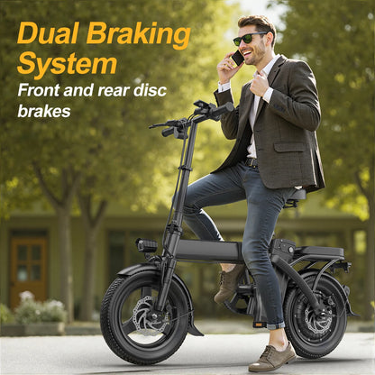 Electric Bike 750W Peak Motor 48V15AH Removable Lithium Battery Adult Foldable E Bike LCD Display 14-inch Tire Electric