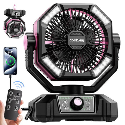 20000mAh Battery Outdoor/Indoor Camping Fan, 4 LED Lantern, 8 Speeds, Portable, Desk/Tent/RV