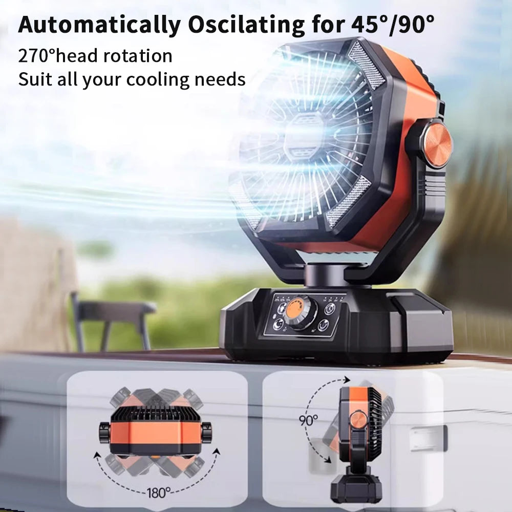 20000mAh Battery Outdoor/Indoor Camping Fan, 4 LED Lantern, 8 Speeds, Portable, Desk/Tent/RV