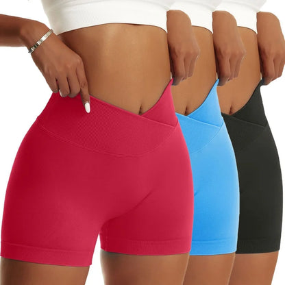 3 Pieces Women Solid Peach Hip Sports Pants, High Waist Elastic, Breathable, Running/Biker/Yoga