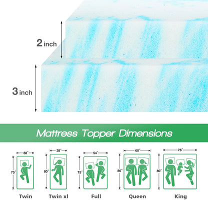 2-3 Inch Gel Memory Foam Mattress Topper, Cooling, Soft, Breathable