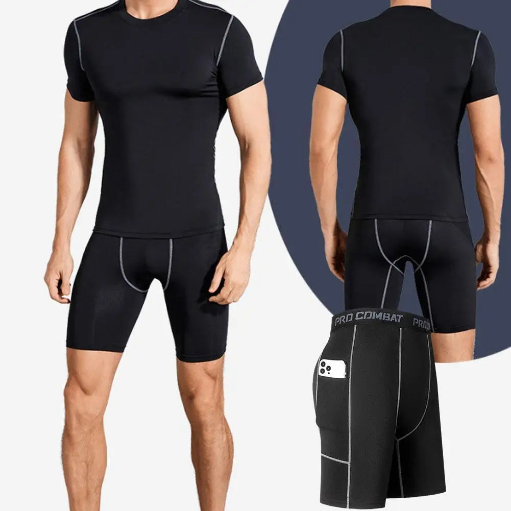 Men's Compression Short Pants With Pocket Elastic Quick Dry Breathable Stretchy Base Layer