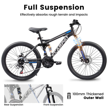 Ecarpat Dual Full Suspension Mountain Bike 24/26/27.5 Inch, Boy/Girl Men/Women, 21-Speed Disc Bicycles