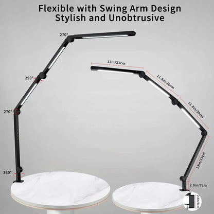 LED Desk Lamp with Clamp Flexible 4 sections Swing Arm Three light Sources, 4 Color Modes & 5 Brightness