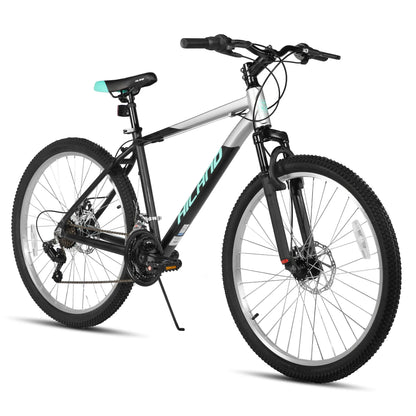 HILAND 26, 27.5 Inch Aluminum Alloy Mountain Bike, 18 Speeds, Front/Rear Disc Brakes, Suspension Fork