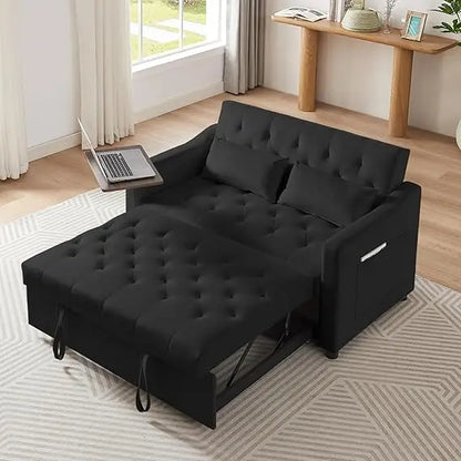 65'' 3-in-1 Folding Convertible Queen Size Pullout Sofa Bed, Modern Chenille Fabric, 360° Swivel Side Table