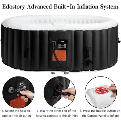 Hot Tub, Inflatable, Portable, Oval Spa, 2-Person, 90 Bubble Jets, Cover, Filter Cartridges, Pump, Black