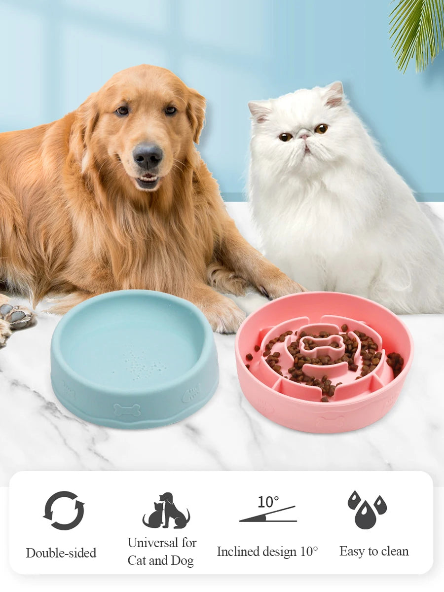2-in-1 Pets Silicone Slow Feeder, 10 Degree Tilted Multifunctional Portable Double-sided Food/Water Bowls