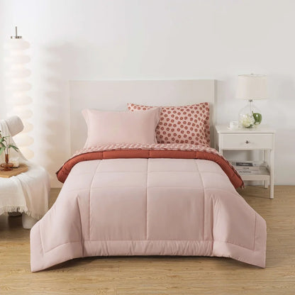 5-Piece Twin XL Reversible Bed in a Bag Comforter Set, Sheets, Soft Pink Red Canyon