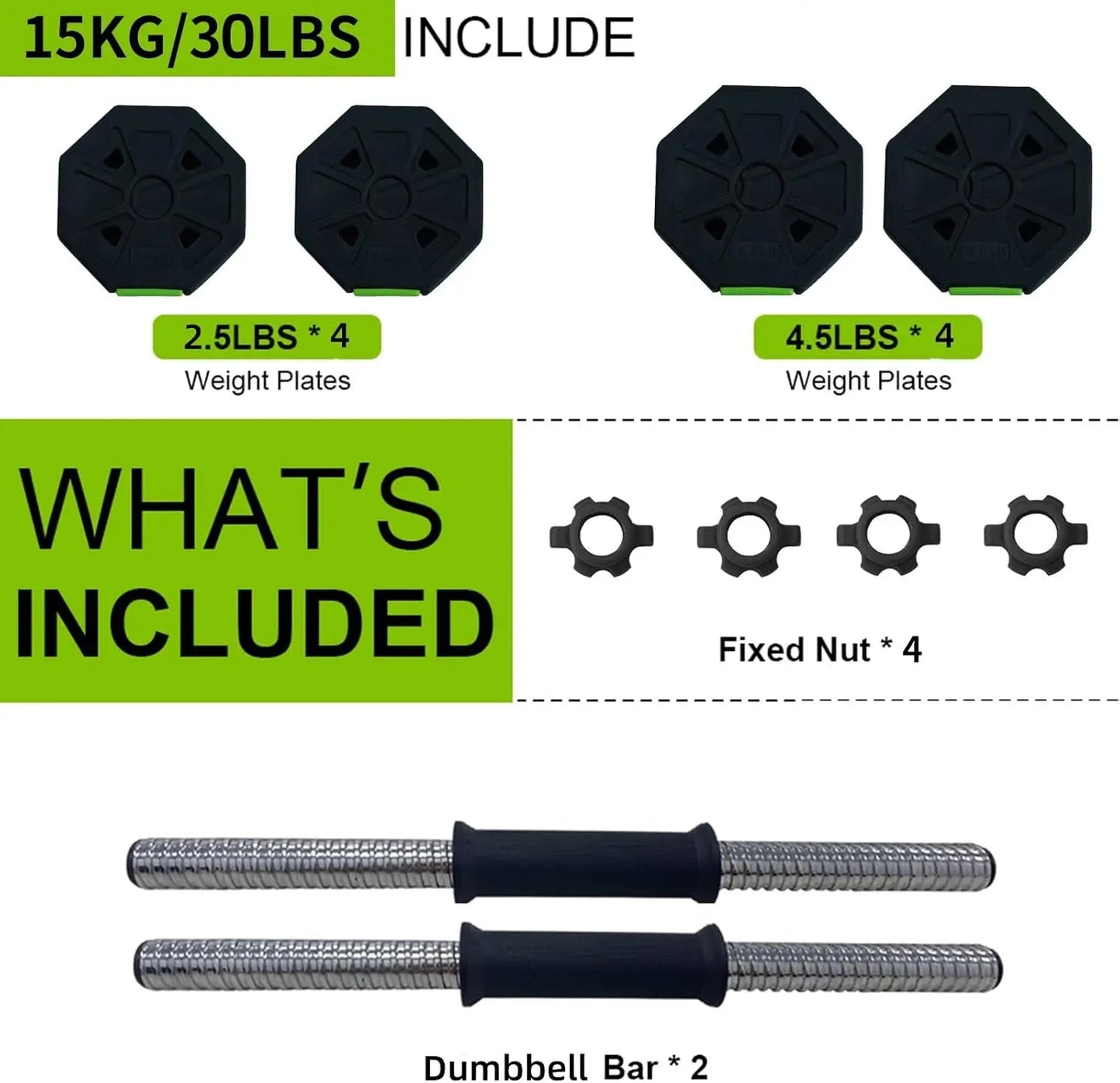 Adjustable Dumbbell Set, 2-in-1, Iron Handle