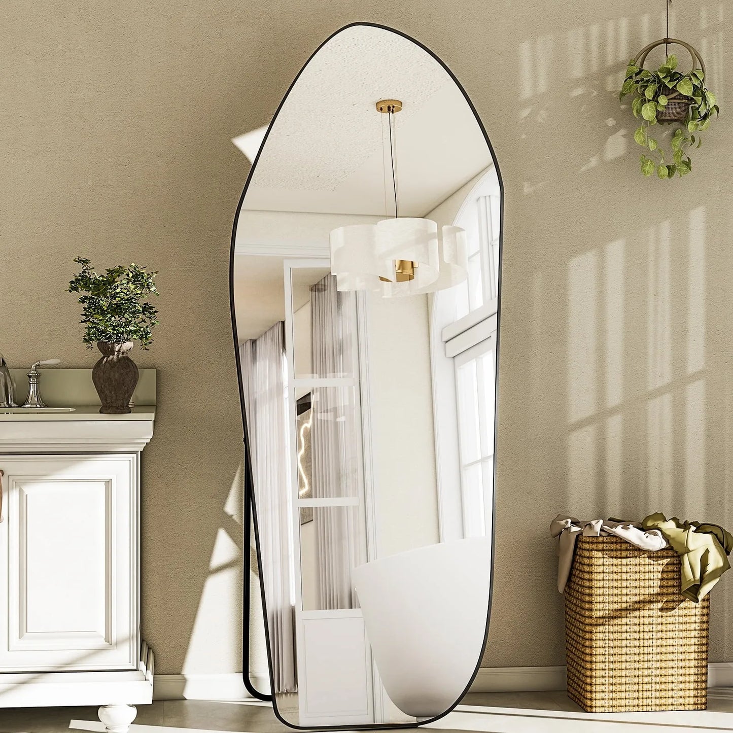 67"x24" Irregular Floor Mirror Full-length Mirror with Aluminum Frame