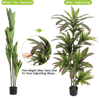 Artificial Dracaena Plant Indoor, Fake Tree In Pot, Adjustable Branches And Leaves