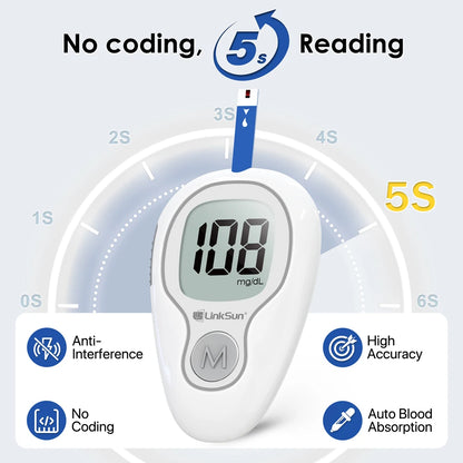 Blood Glucose Meter, 50/100pcs Diabetes Tester Blood Sugar Monitor, Digital, Complete Kit