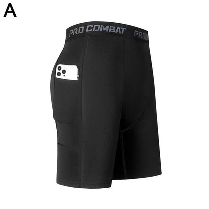 Men's Compression Short Pants With Pocket Elastic Quick Dry Breathable Stretchy Base Layer